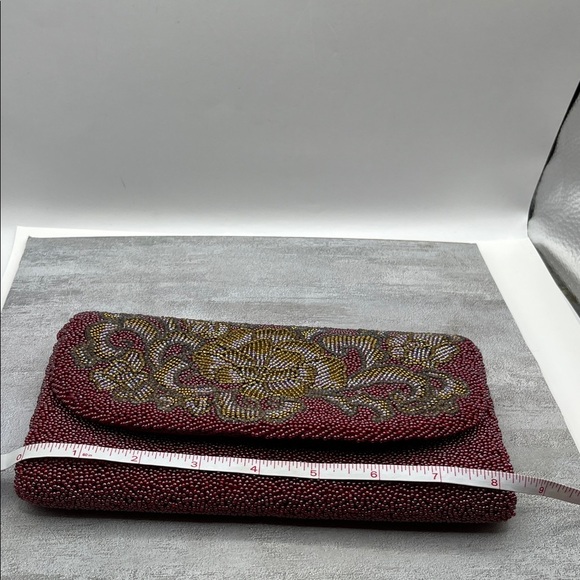 La Regale Red Gold Silver Beaded Clutch Evening Bag Elegant Classic Vintage - Picture 11 of 12